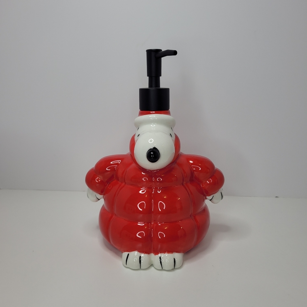 Snoopy Christmas Soap Dispenser Peanuts Puffer Coat Red Jacket Holiday Bathroom
